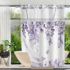 No Hook Shower Curtain and Liner Set, Sage Green Eucalyptus 71x74