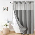 Eachope No Hooks Polyester Textured Shower Curtain with Snap-in Fabric Liner Set, Hotel Luxury Decor Shower Curtains for Bathroom with See Through Top Window, Waterproof & Washable, 71Wx74H, Cream