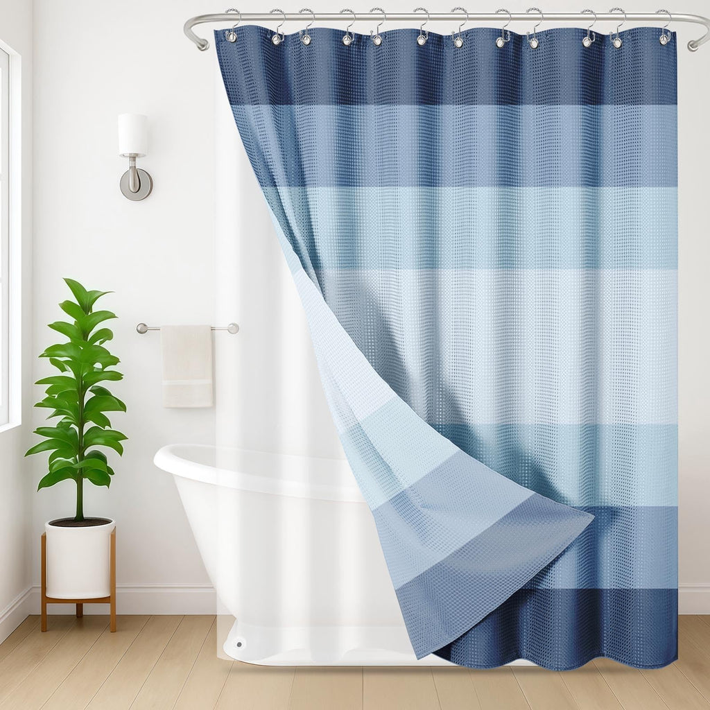 3 in 1 Shower Curtain and Liner,72 x 72 inch, Striped Grey
