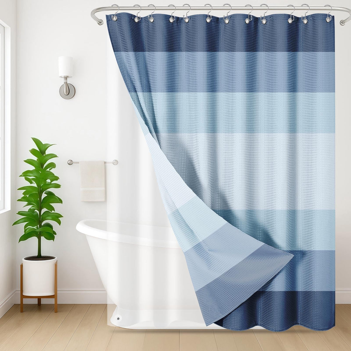 3 in 1 Shower Curtain and Liner,72 x 72 inch, Striped Grey