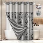FADOTY Black No Hook Shower Curtain Set with Snap in Liner, 71'' x 74''