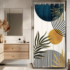 KOMLLEX Mid Century Green Boho Shower Curtain, Abstract Modern Shower Curtains for Bathroom, Plant Botanical Minimalist Leaf Arch Sun Fabric Liner Waterproof Polyester 12 Pack Hooks 60Wx72L Inches
