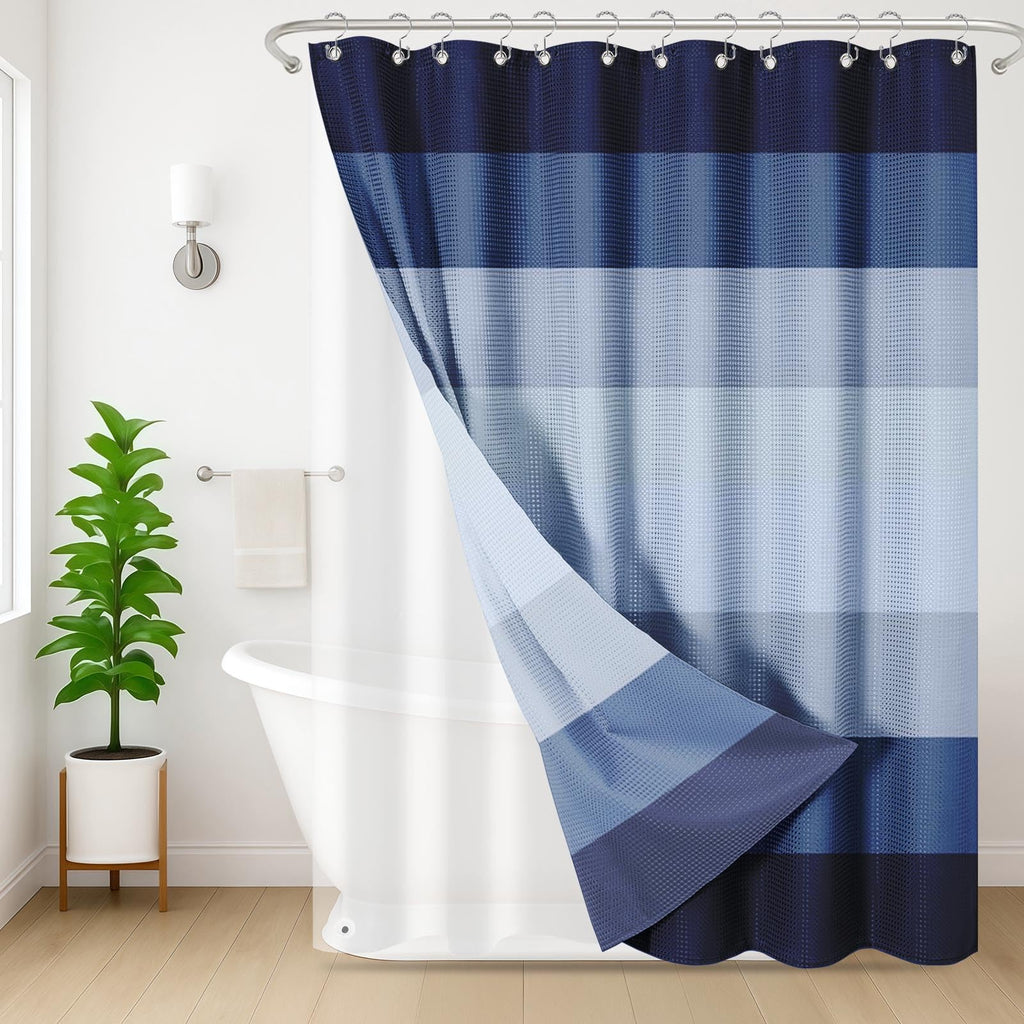 3 in 1 Shower Curtain and Liner,72 x 72 inch, Striped Grey