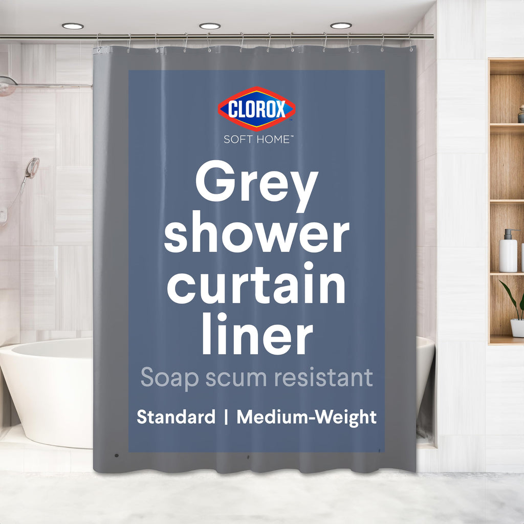 Clorox Shower Curtain Liner & Hooks, Premium Lightweight Flexible Waterproof 4g PEVA for Bathroom with Weighted Magnets, Standard Size 70" x 72", Frosty 1 Pack