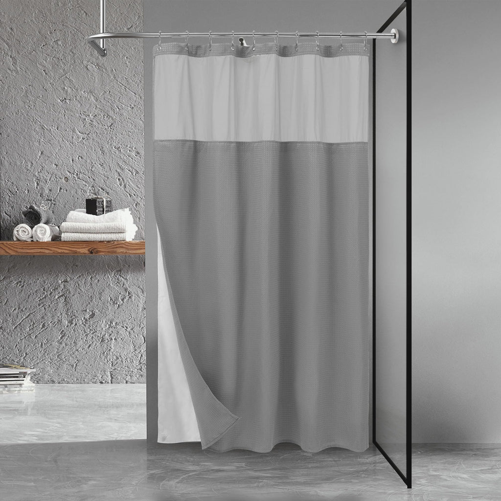 N&Y HOME Stall Waffle Weave Shower Curtain with Snap-in Liner White 36x72