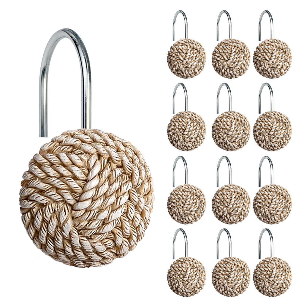 Sunlit Boho Knots Shower Curtain Hooks, Home Decorative Shower Curtain Rings for Bathroom, Seaside Nautical Shower Curtain Hangers Bathroom Accessories, Set of 12