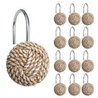 Sunlit Boho Knots Shower Curtain Hooks, Home Decorative Shower Curtain Rings for Bathroom, Seaside Nautical Shower Curtain Hangers Bathroom Accessories, Set of 12