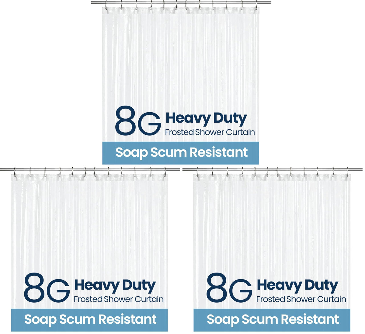 LiBa White Fabric Shower Curtain 72x72 Waterproof Heavy Duty Liner