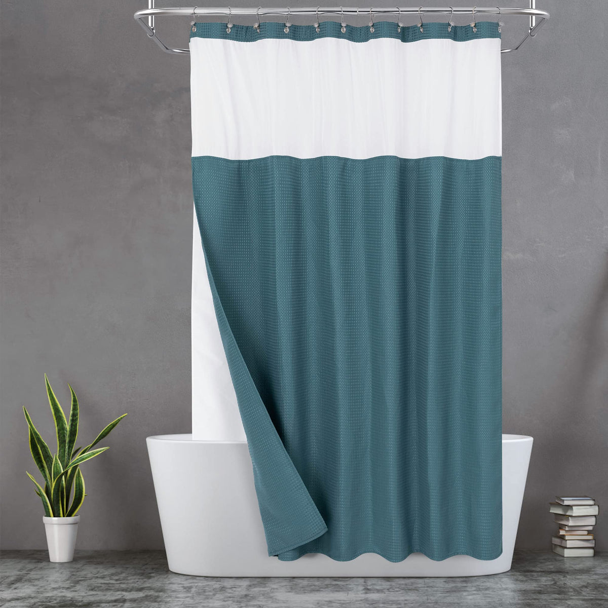 N&Y HOME Stall Waffle Weave Shower Curtain with Snap-in Liner White 36x72
