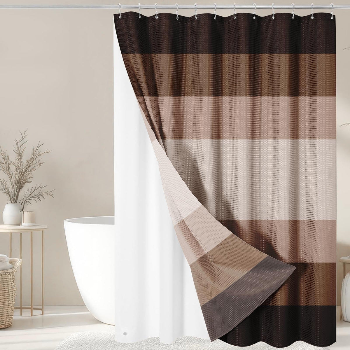 3 in 1 Shower Curtain and Liner,72 x 72 inch, Striped Grey