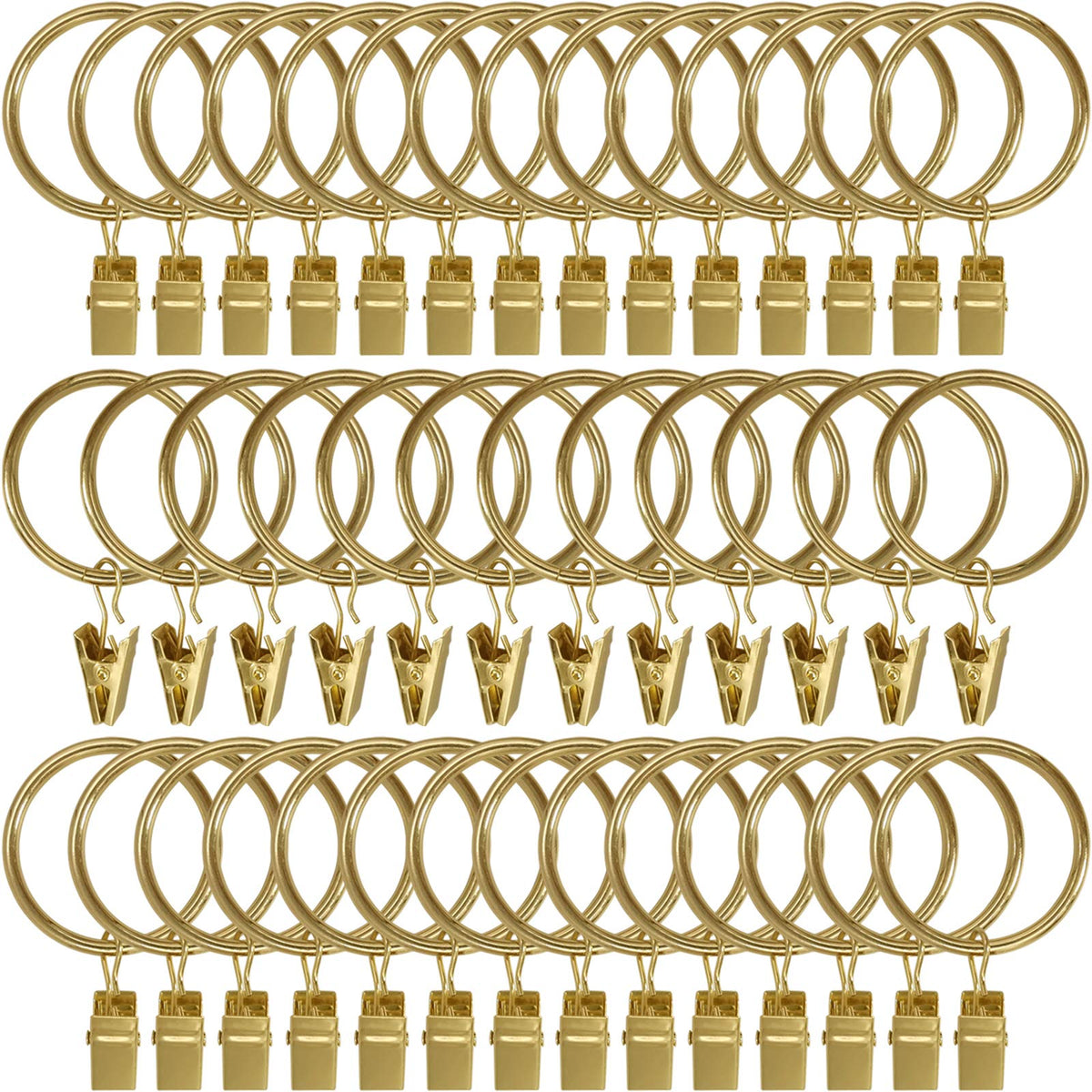 40 Pack Curtain Rings with Clips, Drapery Clips with Rings, Drapes Rings 1.26 in Interior Diameter, Fits up to 1 in Curtain Rod, Black