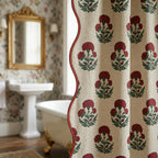 Boomkin Block Print Scalloped Shower Curtain Set with 12 Hooks