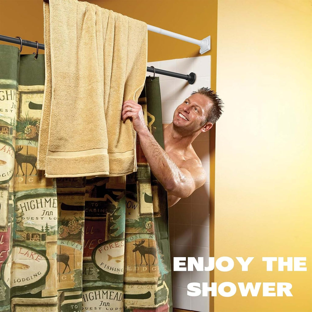 Thestoa Shower Curtain Rod Adjustable 30-80" with Holder, Anti-Rust Shower Rod & Spring Tension Shower Rod No Drill, Black Shower Curtain Rod for Bathroom Tension Rod