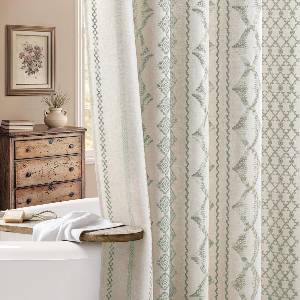 Natural Linen Boho Shower Curtain,72" W x 72" L