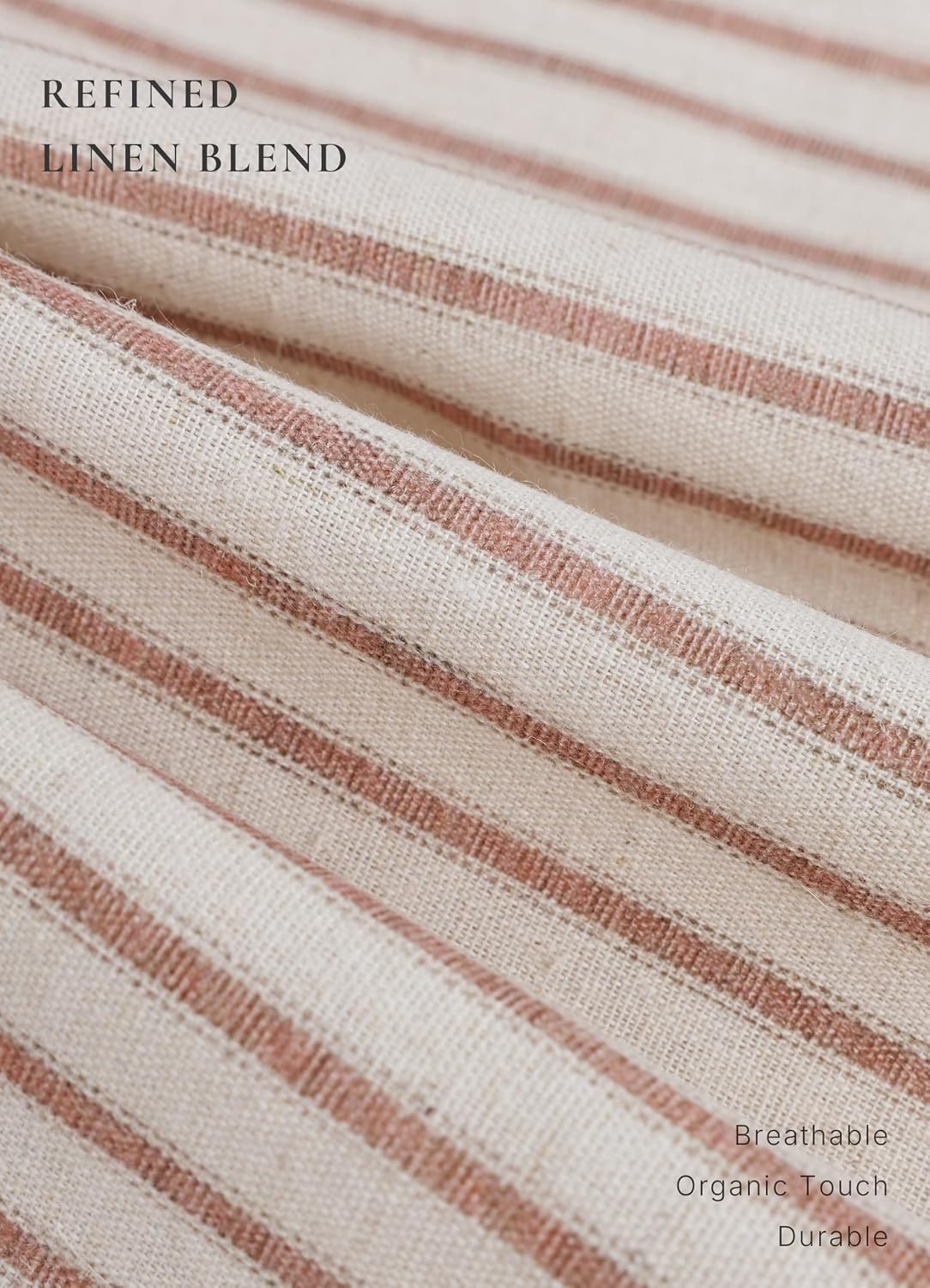 Farmhouse Striped Shower Curtain - 72x72 Inches, Linen Blend Fabric, Breathable & Machine Washable, Rustic Rust for Bathroom Decor (Hooks/Liner Not Included)