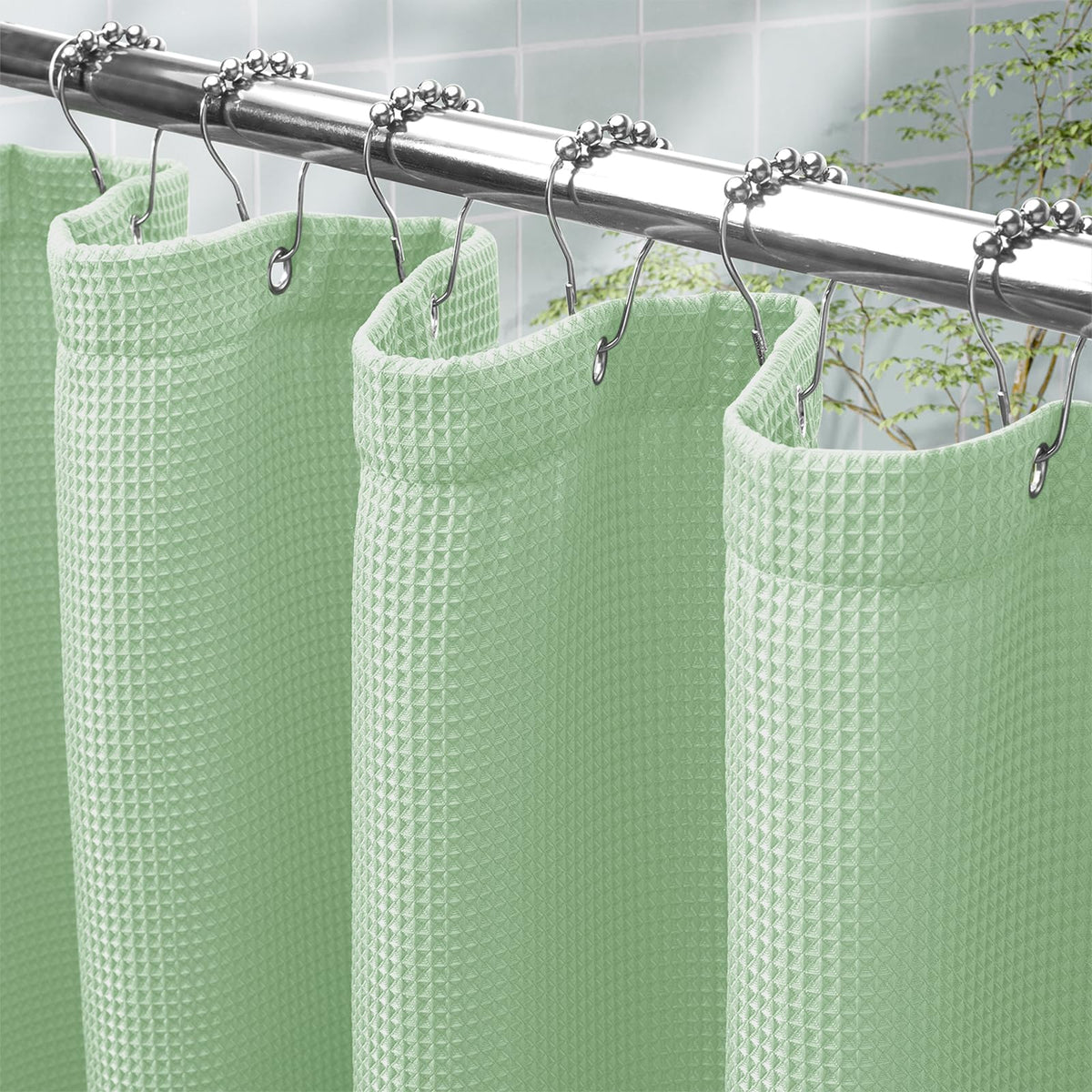 AmazerBath Short Shower Curtain 72x65 Inches, White Shower Curtain Waffle Textured, Heavy Duty 240GSM, Fabric Shower Curtain, Hotel Quality Bathroom Shower Curtains, Thick and Heavy