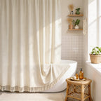 Linen Shower Curtain Beige Boho Cream Natural Cloth 72" W x 72" L