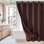 No Hook Weave Fabric Shower Curtain with Snap-in Liner White,72x74