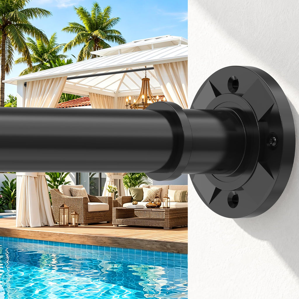 Tension Curtain Rod No Drilling 31-168 In (14ft) 1.1" Dia Adjustable Outdoor White Extra Long Curtain Rods Spring Shower Rods Heavy Duty for Window Bathroom Patio Rust Proof