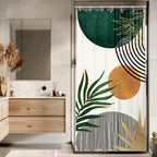 KOMLLEX Mid Century Green Boho Shower Curtain, Abstract Modern Shower Curtains for Bathroom, Plant Botanical Minimalist Leaf Arch Sun Fabric Liner Waterproof Polyester 12 Pack Hooks 60Wx72L Inches