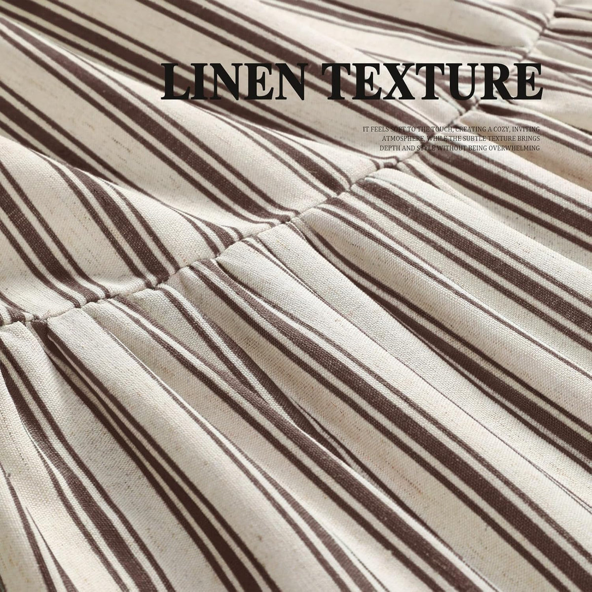 Farmhouse Shower Curtain Ruffle Linen Cream-Brown Stripe 72"W x 84"L