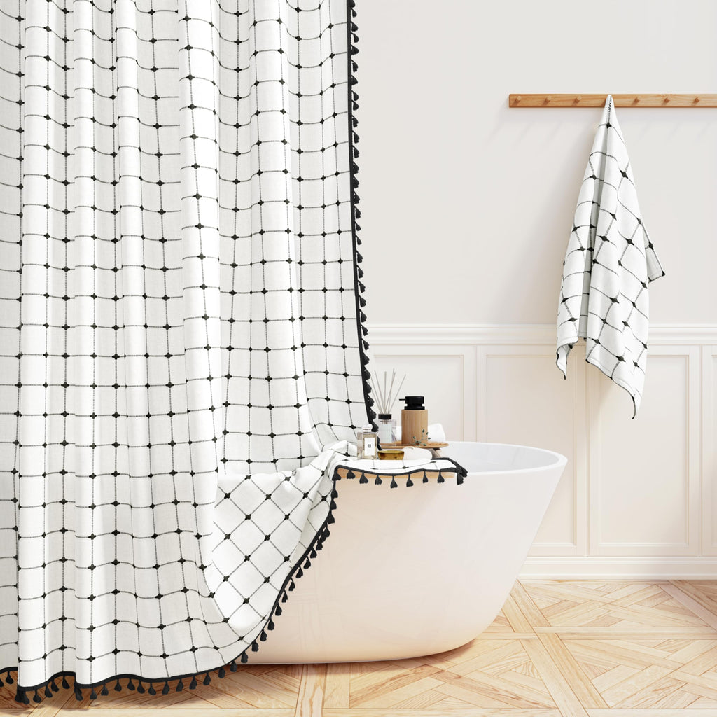 BTTN Sage Green Boho Farmhouse Linen Heavy Duty Shower Curtain Set, 72x72