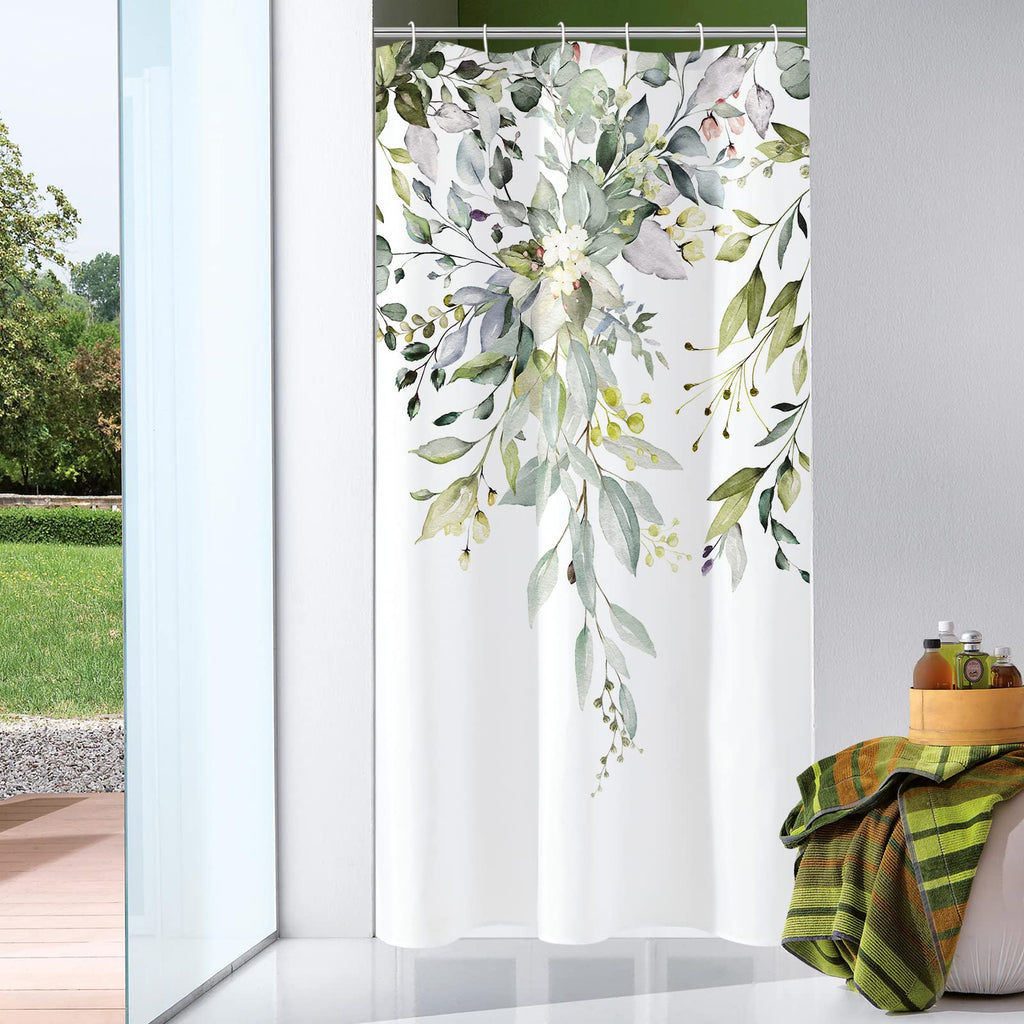 Gibelle Sage Green Eucalyptus Shower Curtain, Floral Print, 72x72