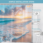 Ocean Beach Coastal Nautical Summer Sunset Shower Curtain for Bathroom 72W*72H Inch Seaside Seacoast Beachy Waves Bathtub Decor Seascape Neutral Cool Waterproof Polyester Fabric Set with 12 Hooks