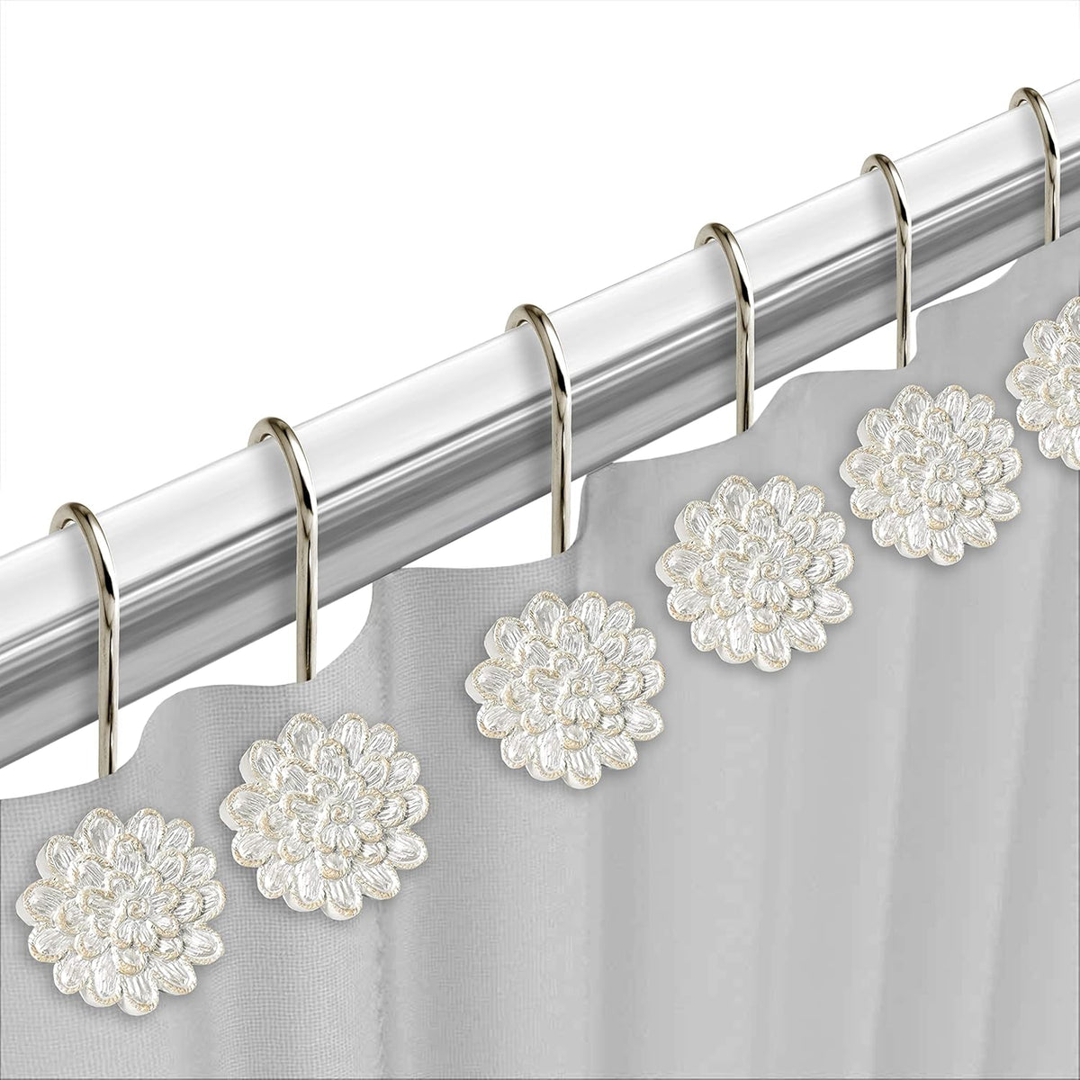 Zahari Home Rose Vine Shower Hooks Set - Curtain Rings with Unique Design - 12 Resin Hooks for Customizing Your Shower Space