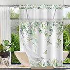 No Hook Shower Curtain and Liner Set, Sage Green Eucalyptus 71x74