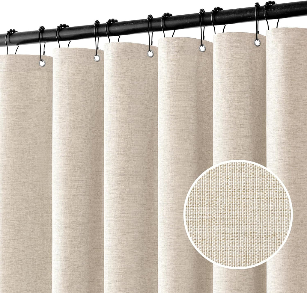 MIULEE 72 x 90 Extra Long Linen Shower Curtain Cream Beige 12 Metal Hooks