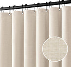 MIULEE 72 x 90 Extra Long Linen Shower Curtain Cream Beige 12 Metal Hooks