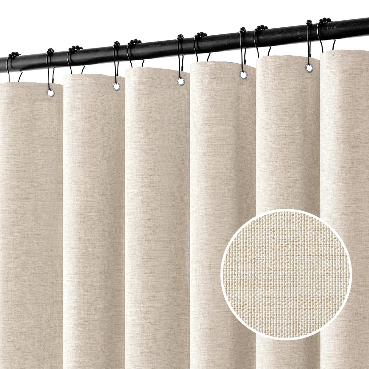 MIULEE 72 x 90 Extra Long Linen Shower Curtain Cream Beige 12 Metal Hooks