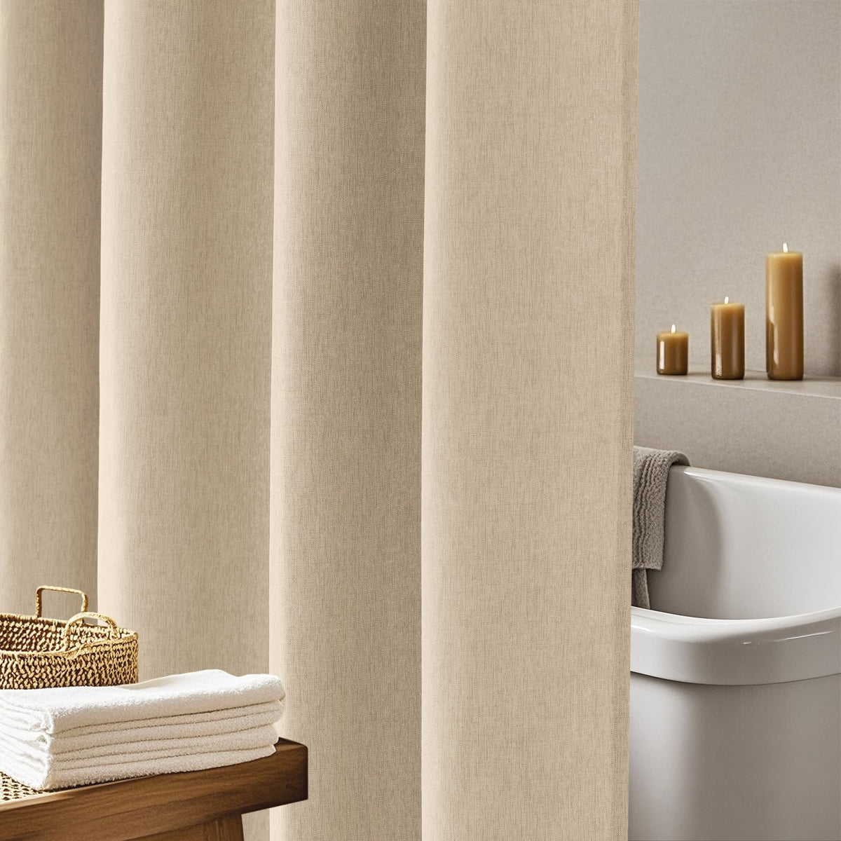 Seenus Natural Sage Green Linen Look Fabric Shower Curtain, Heavy Duty Faux Linen Textured Shower Curtain Water-Resistant, 72 x 72 Inch Soothing Forest Green Farmhouse Bathroom Decor Shower Curtains