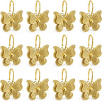 Gold Butterfly Shower Curtain Hooks, Rust Proof Metal for Bathroom 12PCS