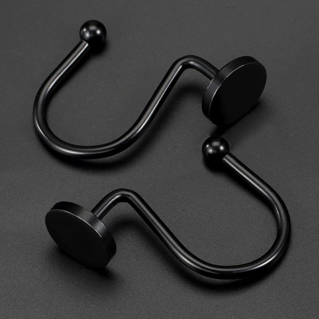 CHICTIE Black Shower Curtain Hooks, 12 Pieces, Metal, Shower Curtain Rings, Modern Decorative Design