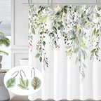 SageGreen Plant Leaf Shower Curtain Hooks,Eucalyptus Bathroom Decor,12PCS