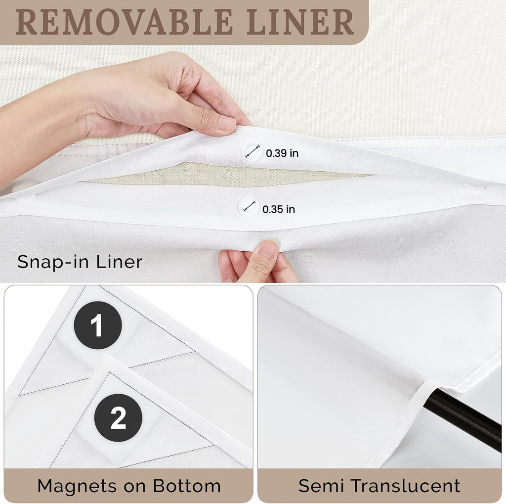 WONICY Hook-Free Shower Curtain with Snap-in Liner, Cream, 71 x 74