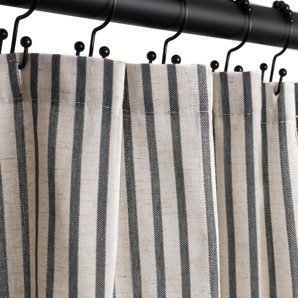 Farmhouse Striped Shower Curtain - 72x84 Inches, Linen Blend Fabric, Breathable & Machine Washable, Rustic Black for Bathroom Decor (Hooks/Liner Not Included)