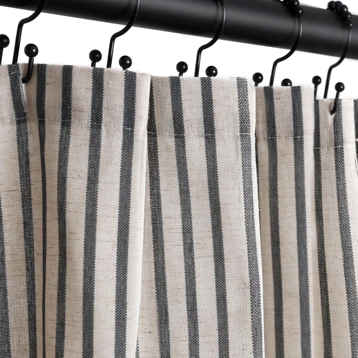 Farmhouse Striped Shower Curtain - 72x84 Inches, Linen Blend Fabric, Breathable & Machine Washable, Rustic Black for Bathroom Decor (Hooks/Liner Not Included)
