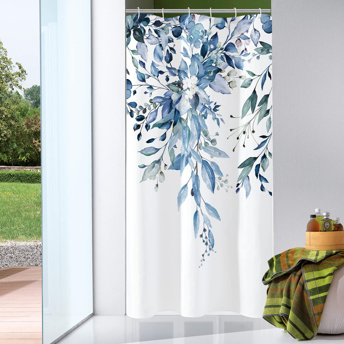Gibelle Sage Green Eucalyptus Shower Curtain, Floral Print, 72x72