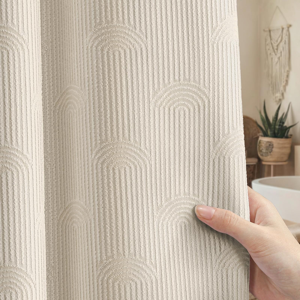 Ivory Boho Cotton Shower Curtain Arch,72" W x 72" L