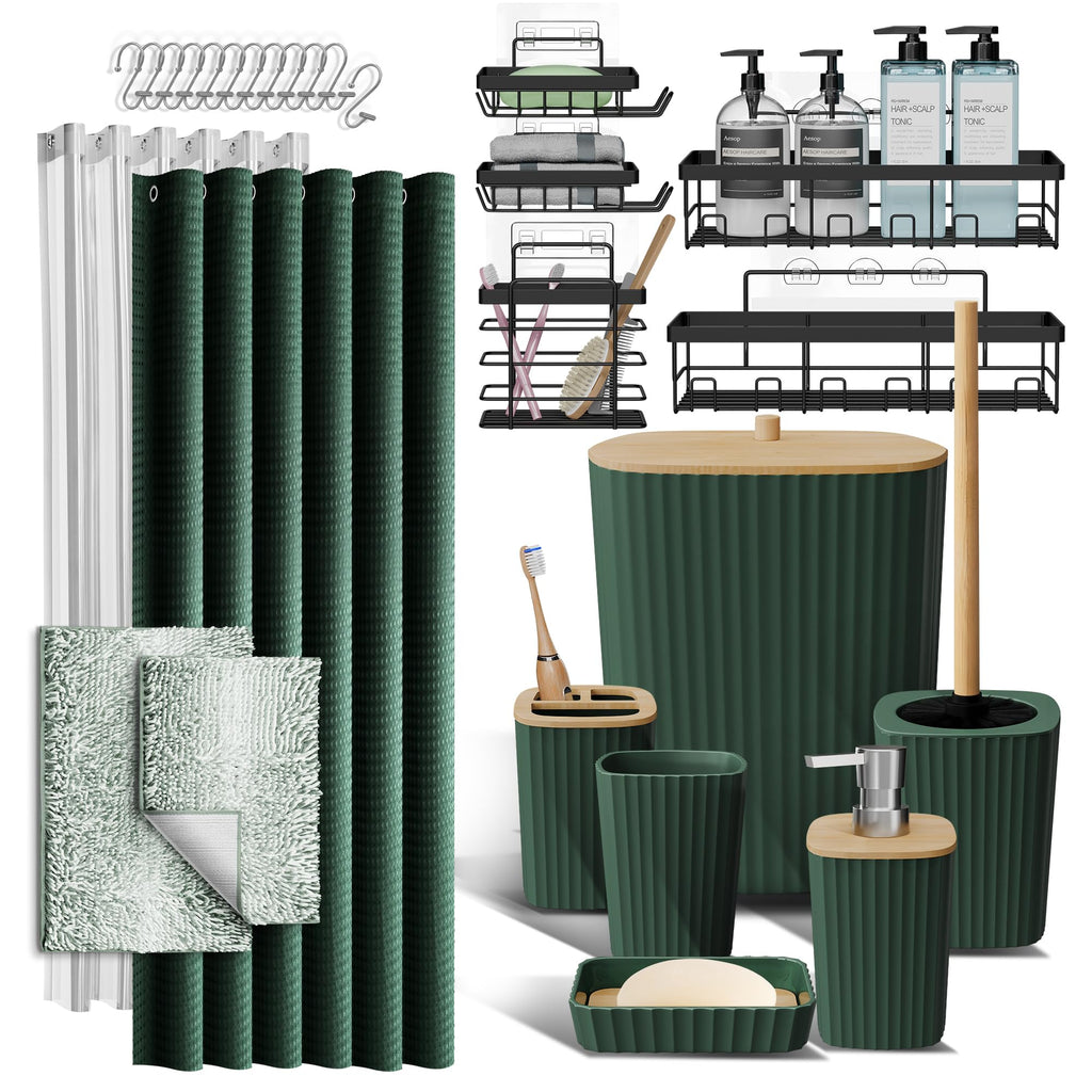 Clara Clark Black Bathroom Set, Shower Curtain Set, Bathroom Accessory Set