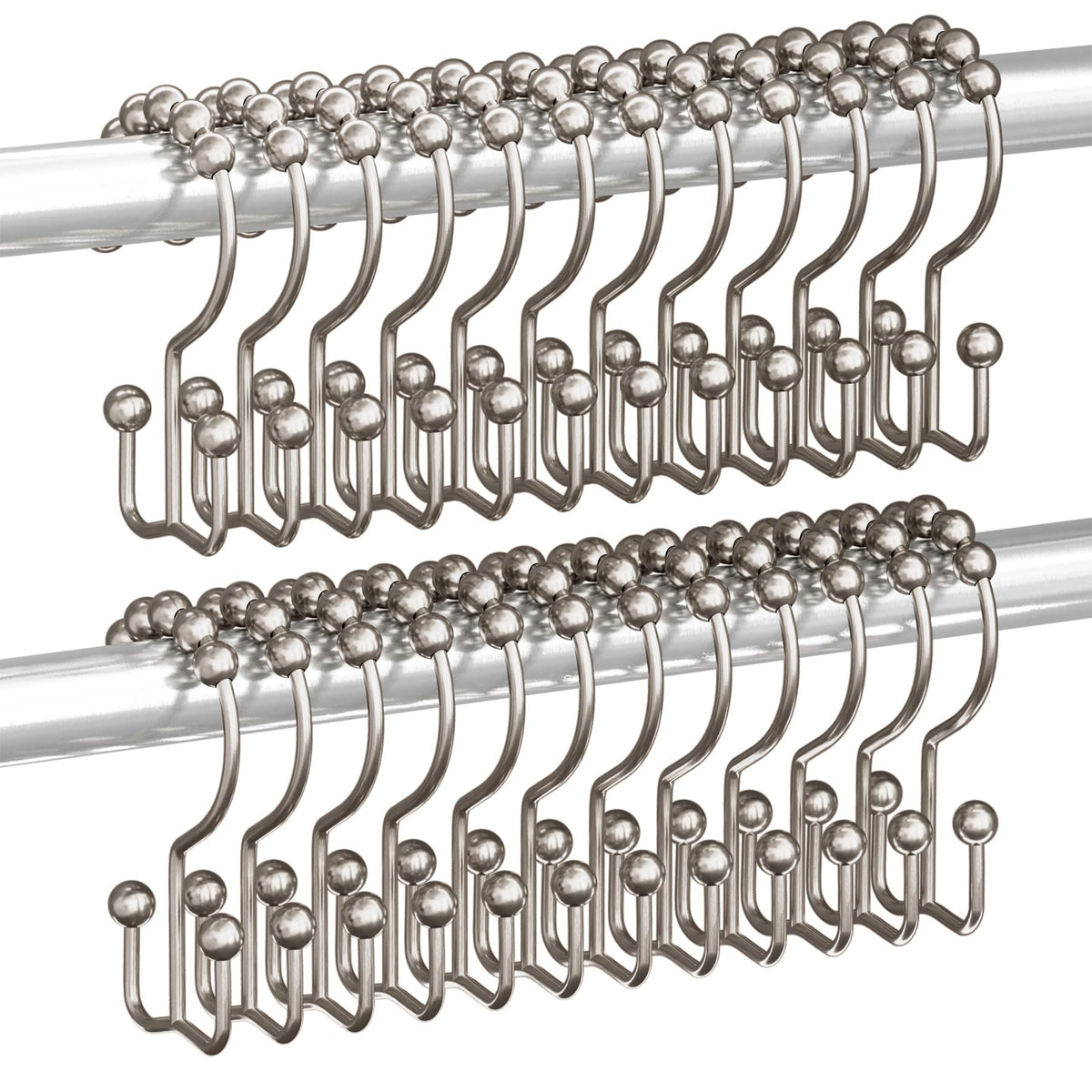 Titanker Shower Curtain Hooks Rings, Rust Resistant Metal Double Glide Shower Hooks for Bathroom Shower Rods Curtains, Set of 12 Hooks - White