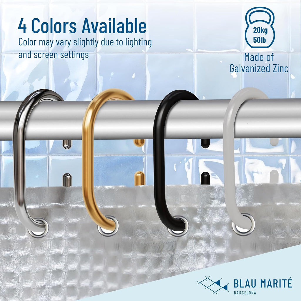 12 Metal Shower Curtain Hooks, Rust-Proof Decorative C-Shaped Curtain Hooks for Bathroom, Chrome Shower Curtain Rings, Fits Rods Up to 1 Inch (C, Silver)