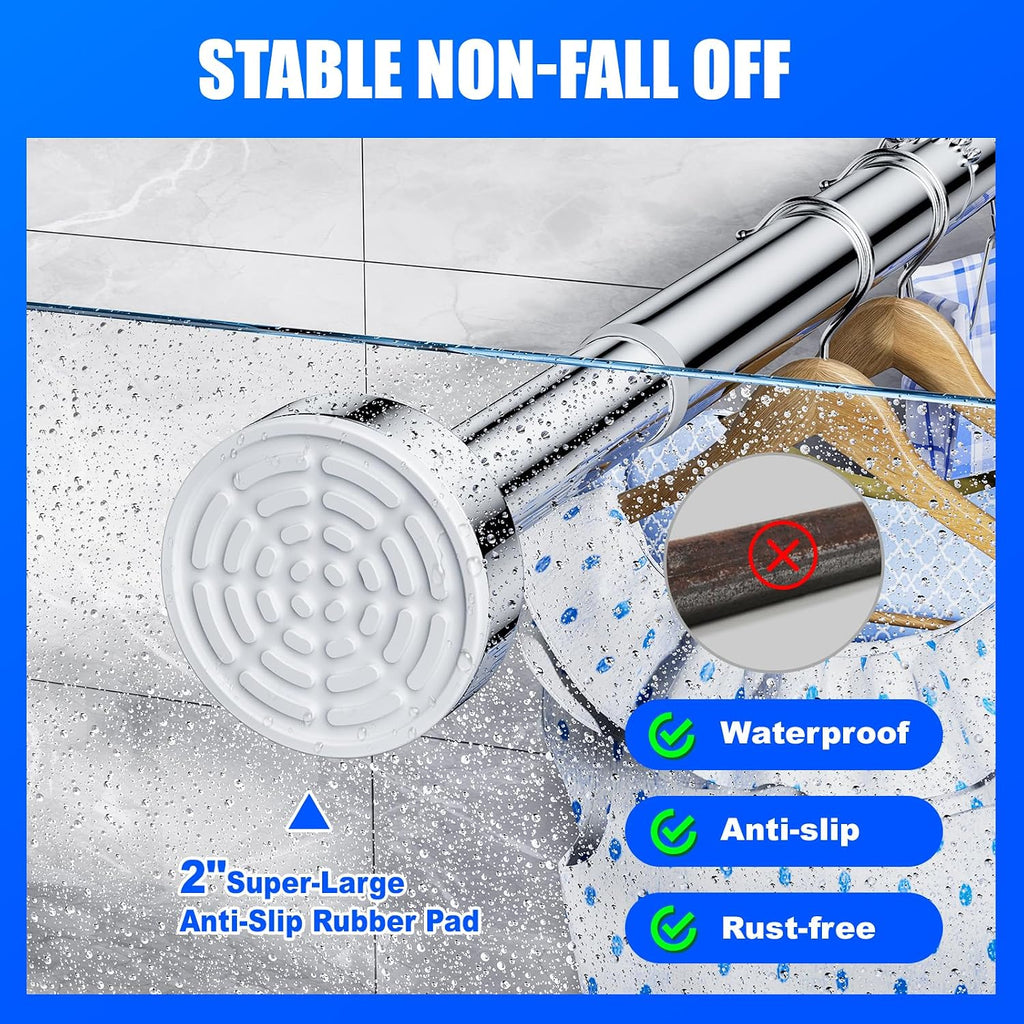 Ausemku Shower Curtain Rod Tension - 32-80 Inch Never Rust Non-Slip Spring Tension Curtain Rod No Drilling Stainless Steel Curtain Rod Use Bathroom Kitchen（Silver）