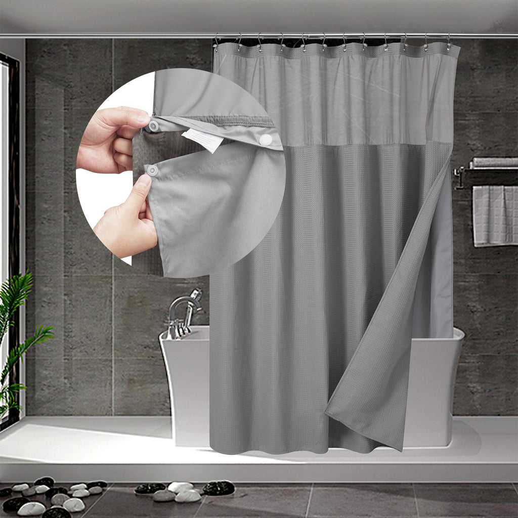 N&Y HOME Stall Waffle Weave Shower Curtain with Snap-in Liner White 36x72