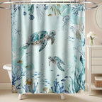 Nautical Green Sea Turtles Beach Theme Fabric Shower Curtain Sets Bathroom Blue Ocean Decor with Grommets and Hooks - 72 x 72 Inch Teal
