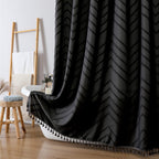 OWENIE Boho Shower Curtain, White Fabric Cloth Shower Curtains Farmhouse Tufted Chevron Striped Textured with Tassel for Bathroom, Soft Hotel Style Modern Minimalist, Machine Washable, 72x72, White