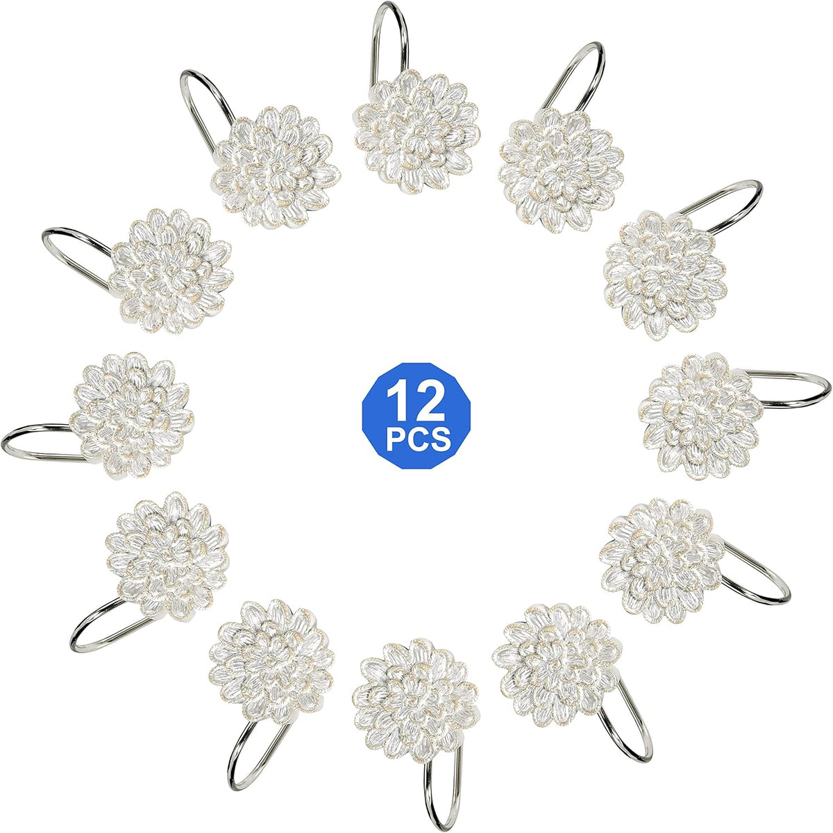 Zahari Home Rose Vine Shower Hooks Set - Curtain Rings with Unique Design - 12 Resin Hooks for Customizing Your Shower Space
